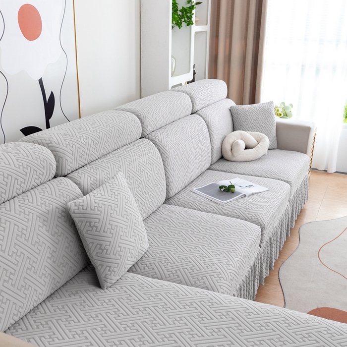 91家纺网 家纺一手货源 找家纺 沐沐家纺 2026新款亲肤舒适雅致裙边沙发笠单品沙发笠单件沙发笠 浅灰