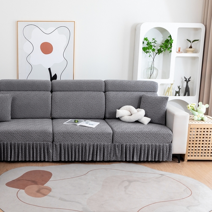 91家纺网 家纺一手货源 找家纺 沐沐家纺 2026新款亲肤舒适雅致裙边沙发笠单品沙发笠单件沙发笠 深空灰