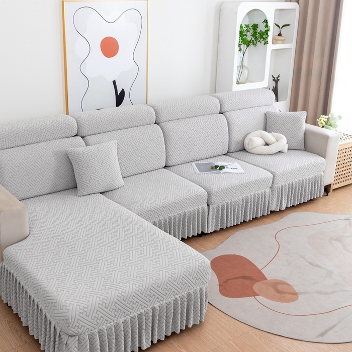 91家纺网 家纺一手货源 找家纺 沐沐家纺 2026新款亲肤舒适雅致裙边沙发笠单品沙发笠单件沙发笠 浅灰