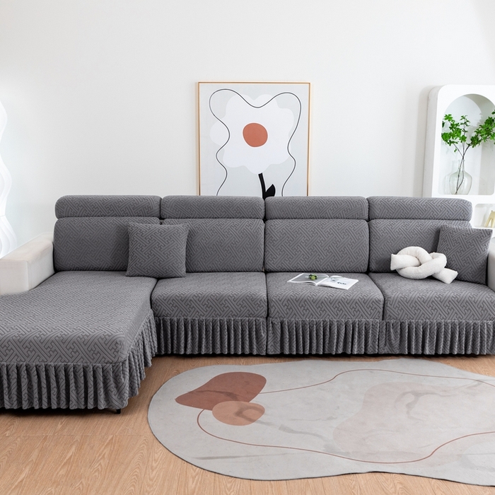 91家纺网 家纺一手货源 找家纺 沐沐家纺 2026新款亲肤舒适雅致裙边沙发笠单品沙发笠单件沙发笠 深空灰