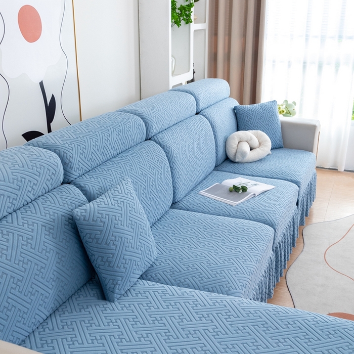 91家纺网 家纺一手货源 找家纺 沐沐家纺 2026新款亲肤舒适雅致裙边沙发笠单品沙发笠单件沙发笠 孔雀蓝