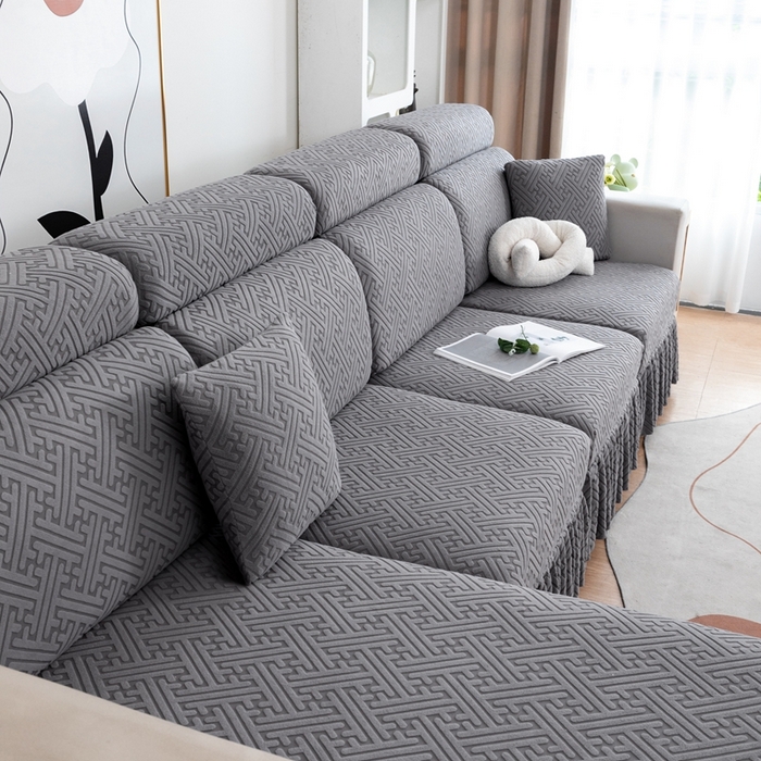 91家纺网 家纺一手货源 找家纺 沐沐家纺 2026新款亲肤舒适雅致裙边沙发笠单品沙发笠单件沙发笠 深空灰