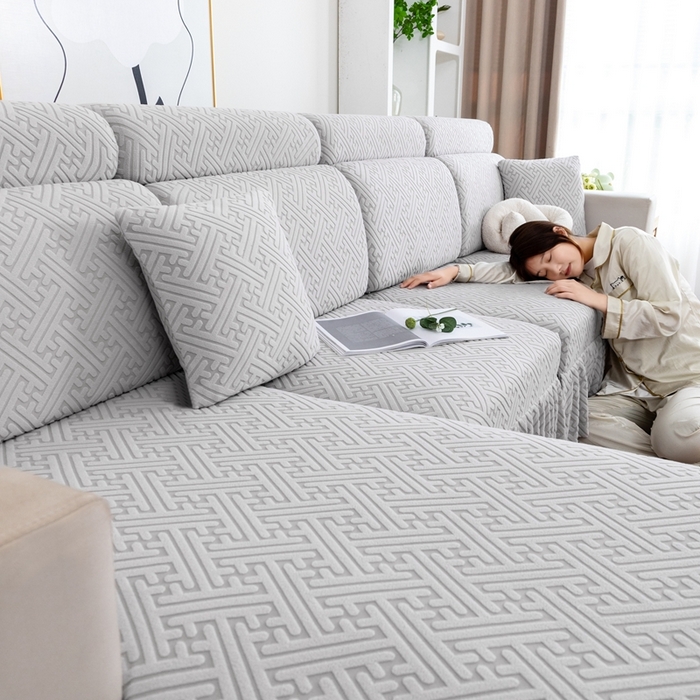 91家纺网 家纺一手货源 找家纺 沐沐家纺 2026新款亲肤舒适雅致裙边沙发笠单品沙发笠单件沙发笠 浅灰