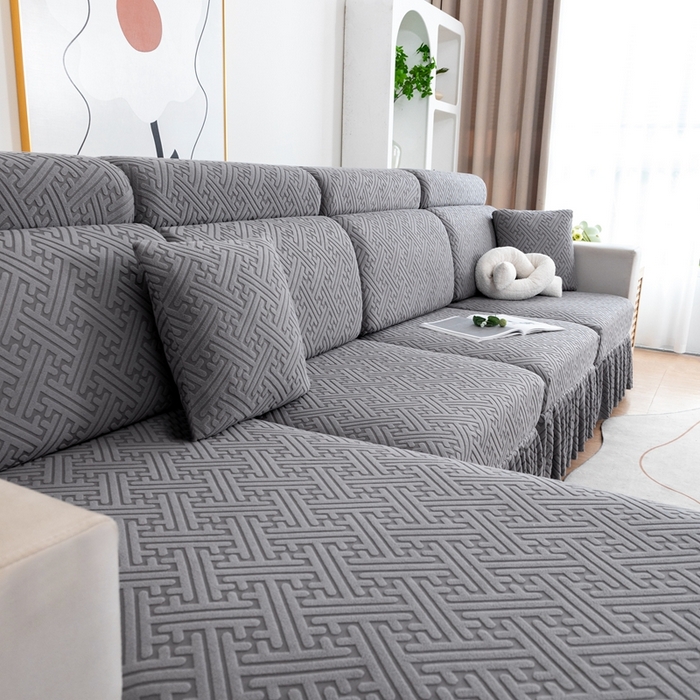 91家纺网 家纺一手货源 找家纺 沐沐家纺 2026新款亲肤舒适雅致裙边沙发笠单品沙发笠单件沙发笠 深空灰