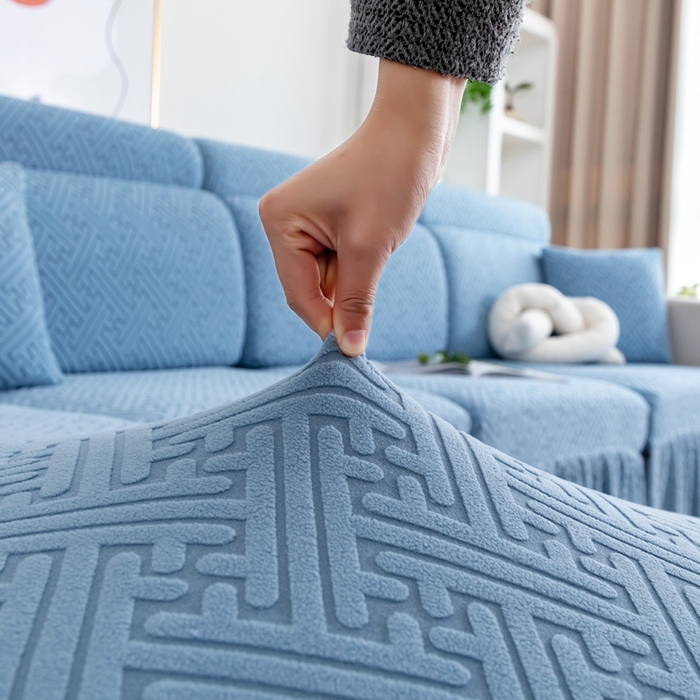 91家纺网 家纺一手货源 找家纺 沐沐家纺 2026新款亲肤舒适雅致裙边沙发笠单品沙发笠单件沙发笠 孔雀蓝