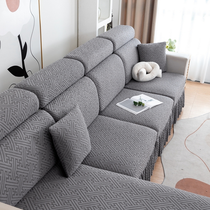 91家纺网 家纺一手货源 找家纺 沐沐家纺 2026新款亲肤舒适雅致裙边沙发笠单品沙发笠单件沙发笠 深空灰