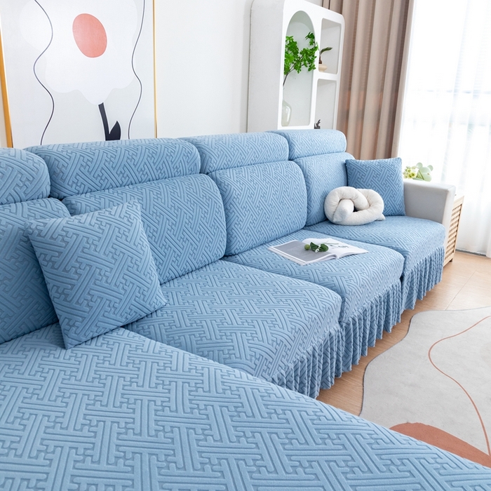 91家纺网 家纺一手货源 找家纺 沐沐家纺 2026新款亲肤舒适雅致裙边沙发笠单品沙发笠单件沙发笠 孔雀蓝