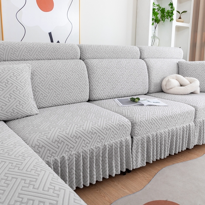 91家纺网 家纺一手货源 找家纺 沐沐家纺 2026新款亲肤舒适雅致裙边沙发笠单品沙发笠单件沙发笠 浅灰