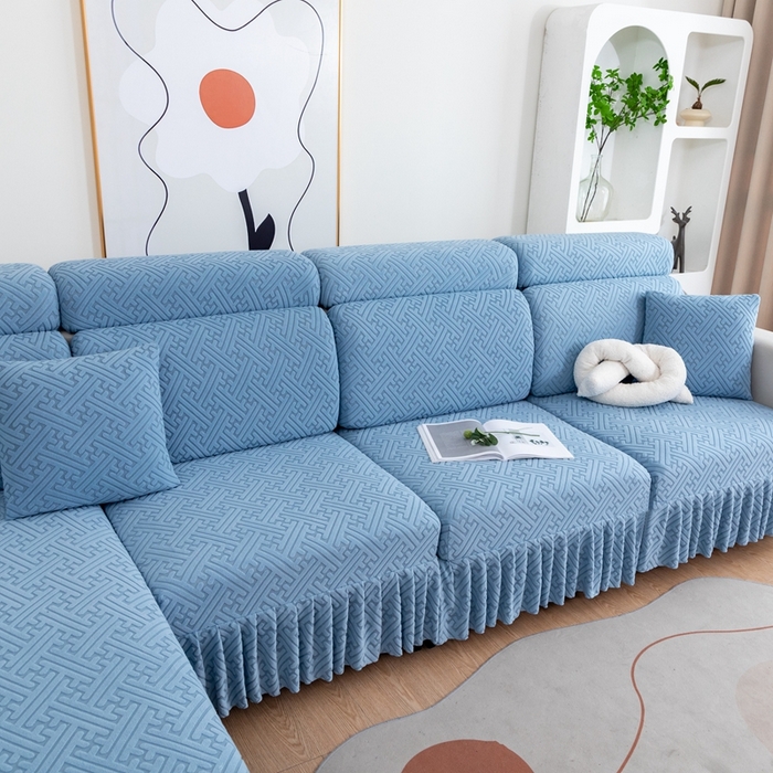 91家纺网 家纺一手货源 找家纺 沐沐家纺 2026新款亲肤舒适雅致裙边沙发笠单品沙发笠单件沙发笠 孔雀蓝