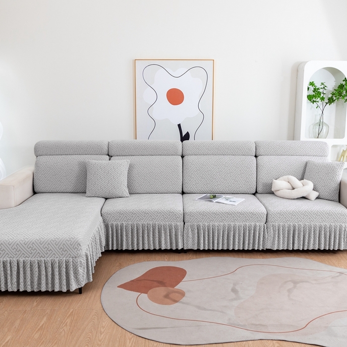 91家纺网 家纺一手货源 找家纺 沐沐家纺 2026新款亲肤舒适雅致裙边沙发笠单品沙发笠单件沙发笠 浅灰