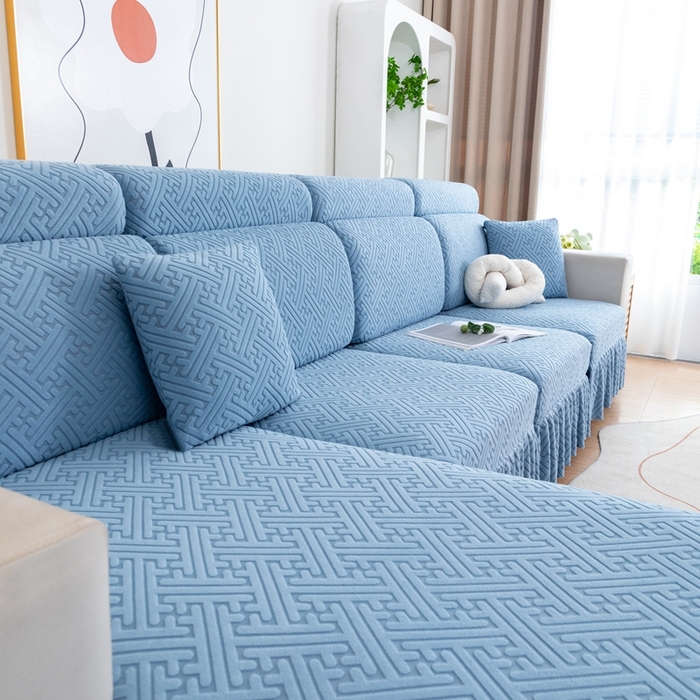 91家纺网 家纺一手货源 找家纺 沐沐家纺 2026新款亲肤舒适雅致裙边沙发笠单品沙发笠单件沙发笠 孔雀蓝