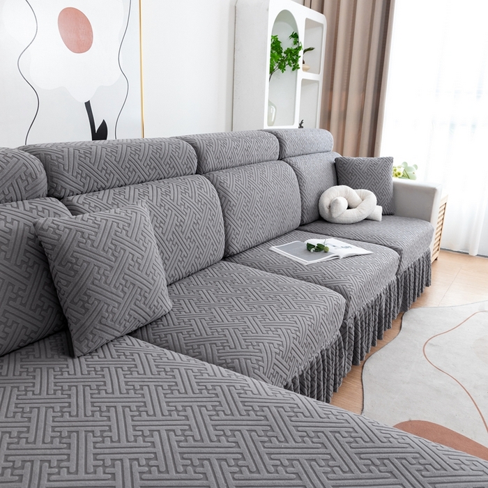 91家纺网 家纺一手货源 找家纺 沐沐家纺 2026新款亲肤舒适雅致裙边沙发笠单品沙发笠单件沙发笠 深空灰