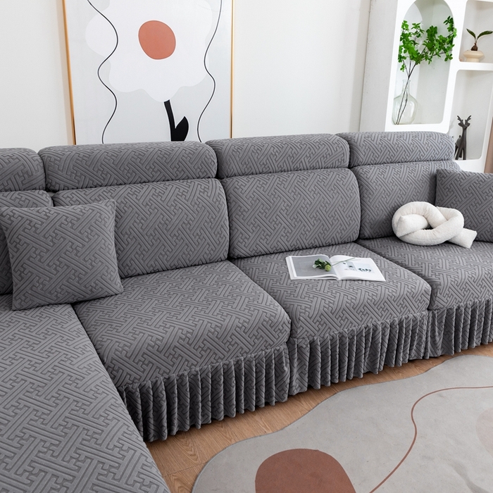 91家纺网 家纺一手货源 找家纺 沐沐家纺 2026新款亲肤舒适雅致裙边沙发笠单品沙发笠单件沙发笠 深空灰