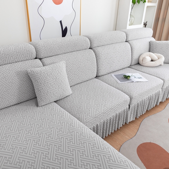 91家纺网 家纺一手货源 找家纺 沐沐家纺 2026新款亲肤舒适雅致裙边沙发笠单品沙发笠单件沙发笠 浅灰