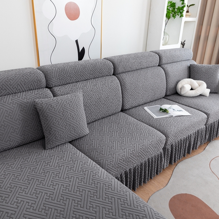 91家纺网 家纺一手货源 找家纺 沐沐家纺 2026新款亲肤舒适雅致裙边沙发笠单品沙发笠单件沙发笠 深空灰