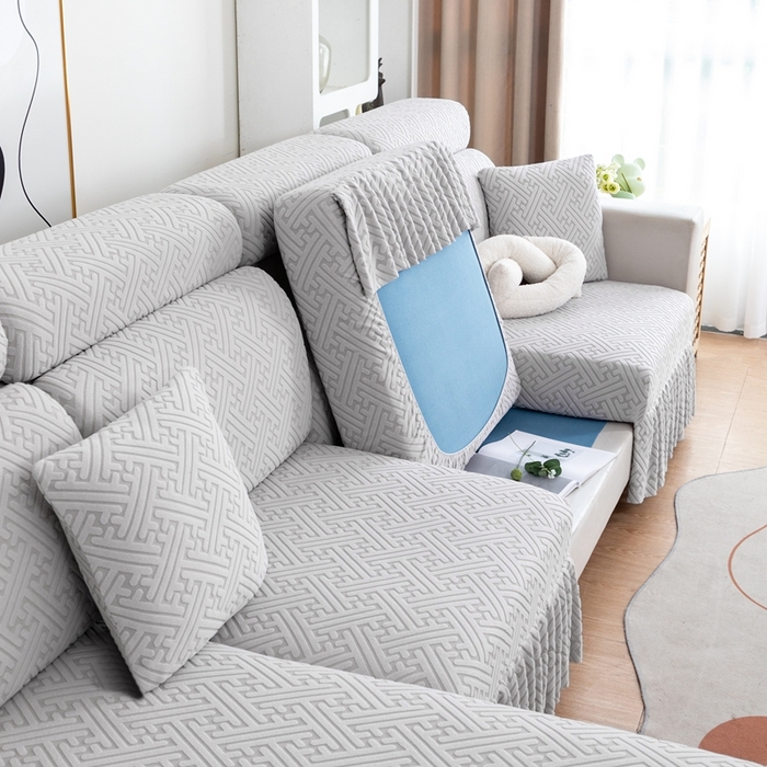 91家纺网 家纺一手货源 找家纺 沐沐家纺 2026新款亲肤舒适雅致裙边沙发笠单品沙发笠单件沙发笠 浅灰