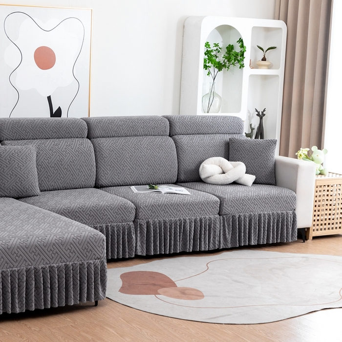 91家纺网 家纺一手货源 找家纺 沐沐家纺 2026新款亲肤舒适雅致裙边沙发笠单品沙发笠单件沙发笠 深空灰