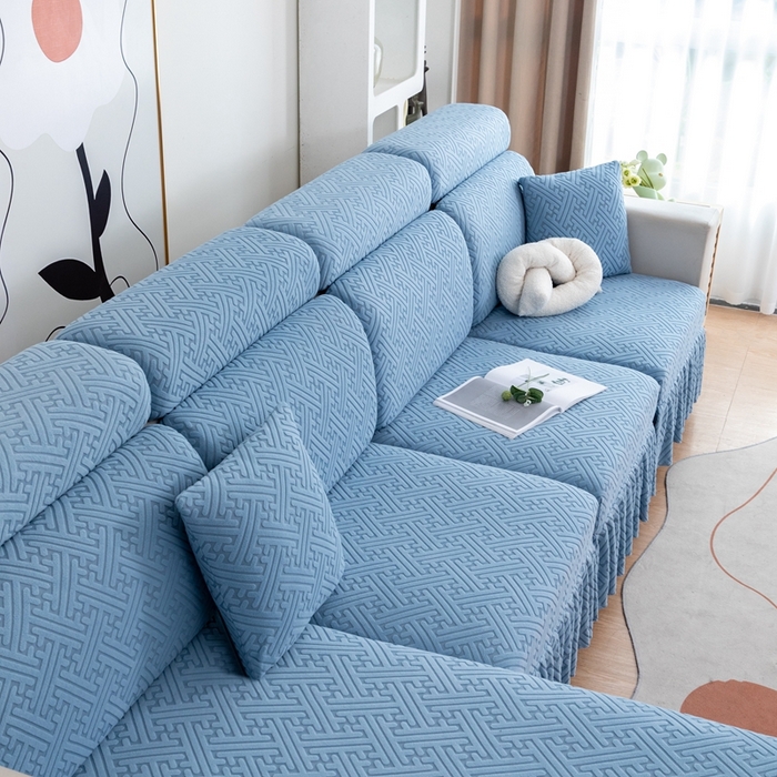 91家纺网 家纺一手货源 找家纺 沐沐家纺 2026新款亲肤舒适雅致裙边沙发笠单品沙发笠单件沙发笠 孔雀蓝