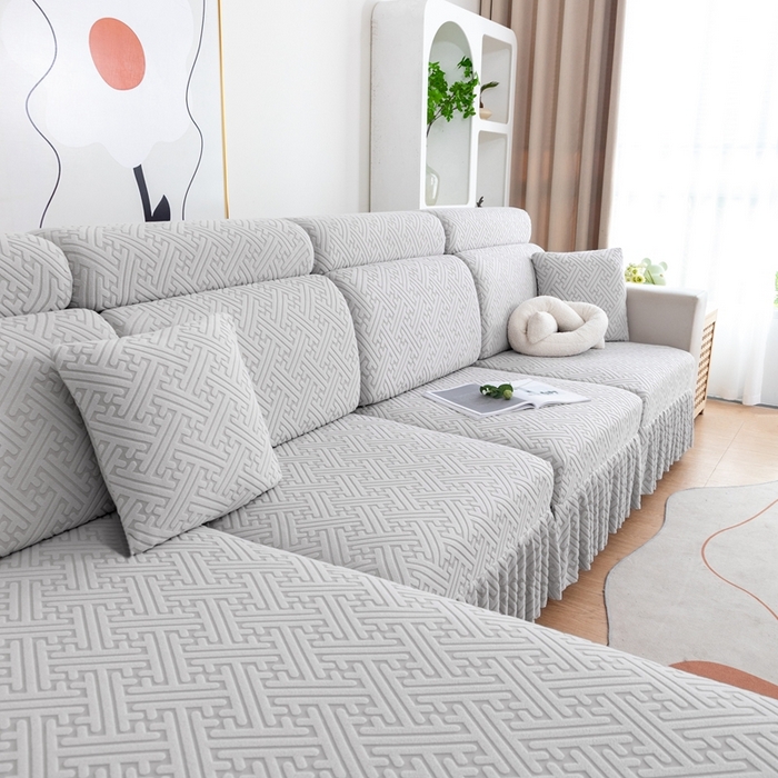 91家纺网 家纺一手货源 找家纺 沐沐家纺 2026新款亲肤舒适雅致裙边沙发笠单品沙发笠单件沙发笠 浅灰