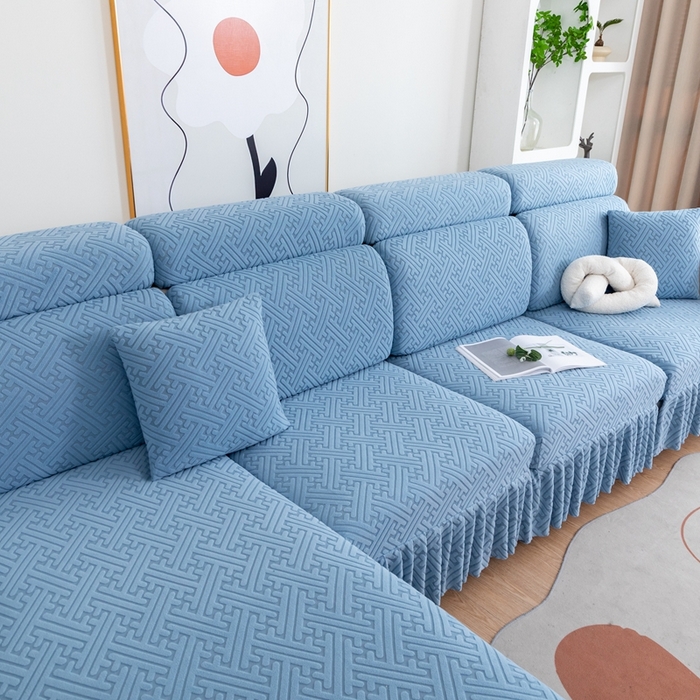 91家纺网 家纺一手货源 找家纺 沐沐家纺 2026新款亲肤舒适雅致裙边沙发笠单品沙发笠单件沙发笠 孔雀蓝