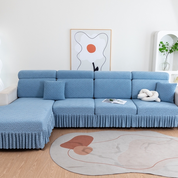 91家纺网 家纺一手货源 找家纺 沐沐家纺 2026新款亲肤舒适雅致裙边沙发笠单品沙发笠单件沙发笠 孔雀蓝