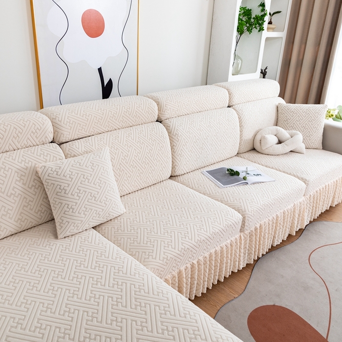 91家纺网 家纺一手货源 找家纺 沐沐家纺 2026新款亲肤舒适雅致裙边沙发笠单品沙发笠单件沙发笠 亚麻白