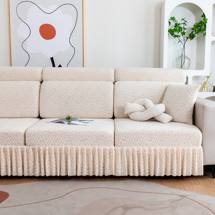 91家纺网 家纺一手货源 找家纺 沐沐家纺 2026新款亲肤舒适雅致裙边沙发笠单品沙发笠单件沙发笠 亚麻白