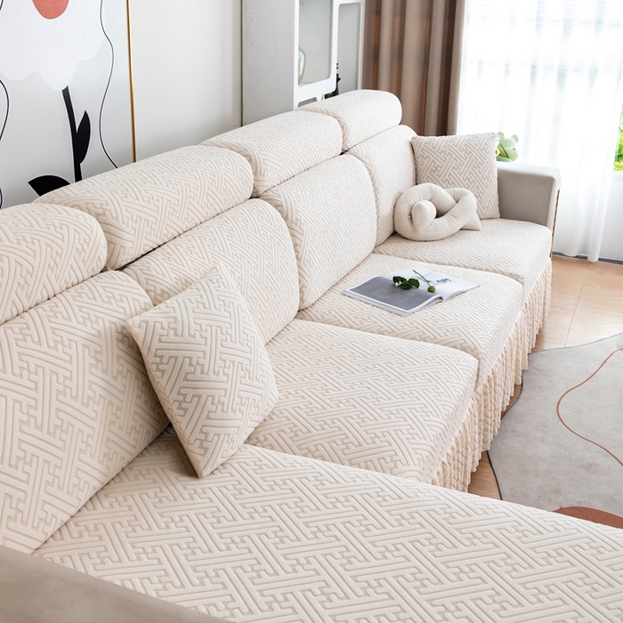 91家纺网 家纺一手货源 找家纺 沐沐家纺 2026新款亲肤舒适雅致裙边沙发笠单品沙发笠单件沙发笠 亚麻白