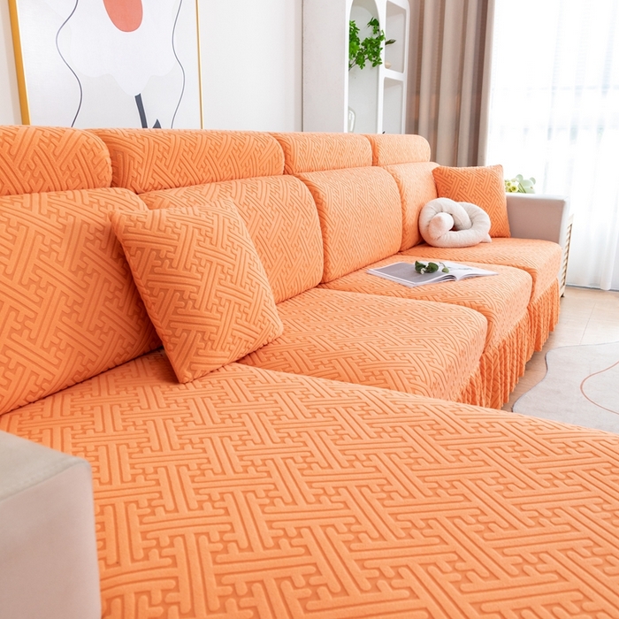 91家纺网 家纺一手货源 找家纺 沐沐家纺 2026新款亲肤舒适雅致裙边沙发笠单品沙发笠单件沙发笠 元气橙