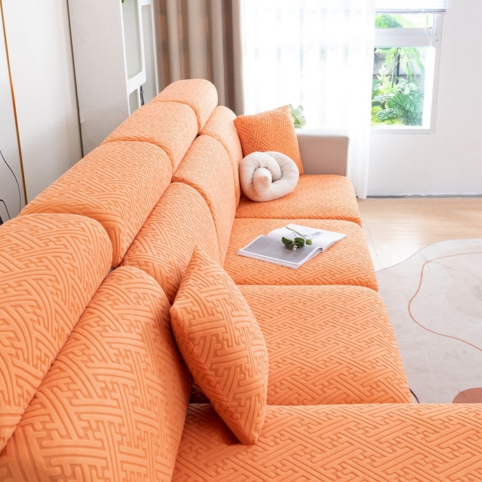 91家纺网 家纺一手货源 找家纺 沐沐家纺 2026新款亲肤舒适雅致裙边沙发笠单品沙发笠单件沙发笠 元气橙