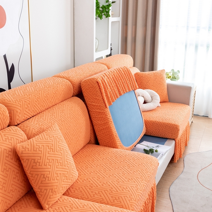 91家纺网 家纺一手货源 找家纺 沐沐家纺 2026新款亲肤舒适雅致裙边沙发笠单品沙发笠单件沙发笠 元气橙