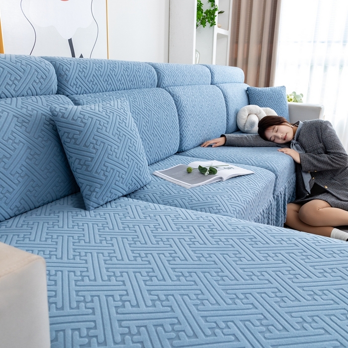 91家纺网 家纺一手货源 找家纺 沐沐家纺 2026新款亲肤舒适雅致裙边沙发笠单品沙发笠单件沙发笠 孔雀蓝