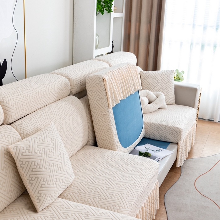 91家纺网 家纺一手货源 找家纺 沐沐家纺 2026新款亲肤舒适雅致裙边沙发笠单品沙发笠单件沙发笠 亚麻白