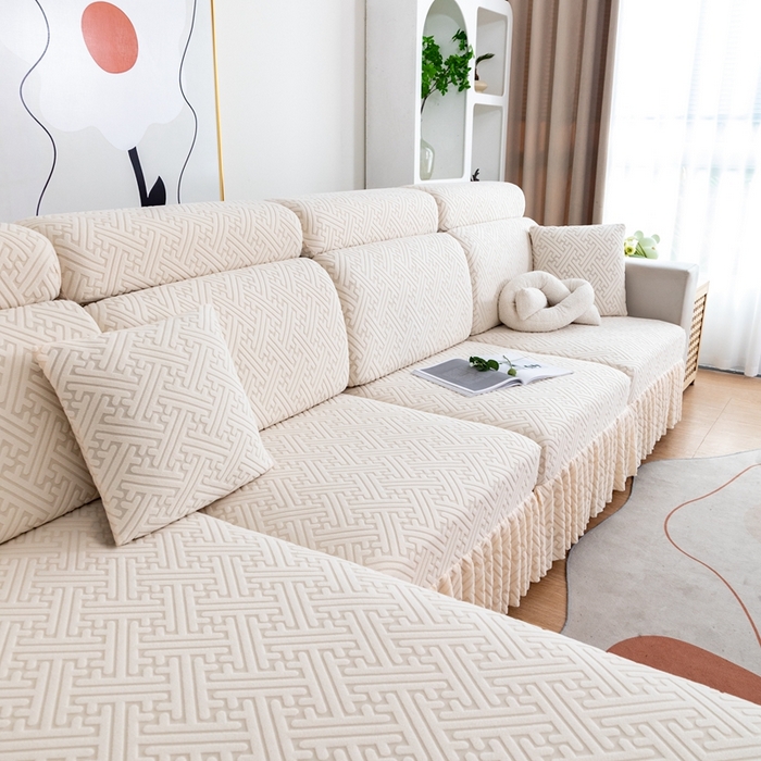 91家纺网 家纺一手货源 找家纺 沐沐家纺 2026新款亲肤舒适雅致裙边沙发笠单品沙发笠单件沙发笠 亚麻白