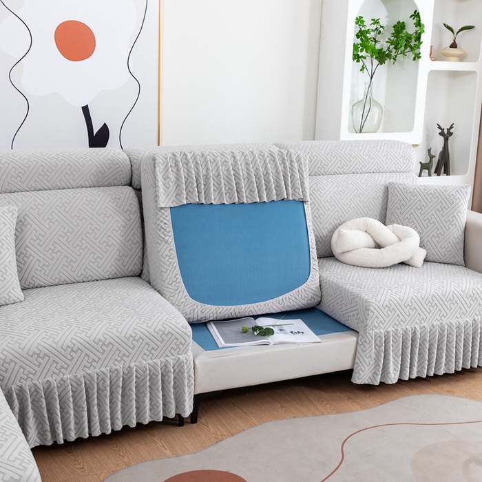 91家纺网 家纺一手货源 找家纺 沐沐家纺 2026新款亲肤舒适雅致裙边沙发笠单品沙发笠单件沙发笠 浅灰