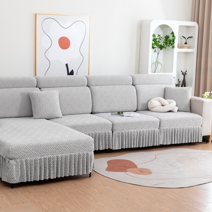 91家纺网 家纺一手货源 找家纺 沐沐家纺 2026新款亲肤舒适雅致裙边沙发笠单品沙发笠单件沙发笠 浅灰