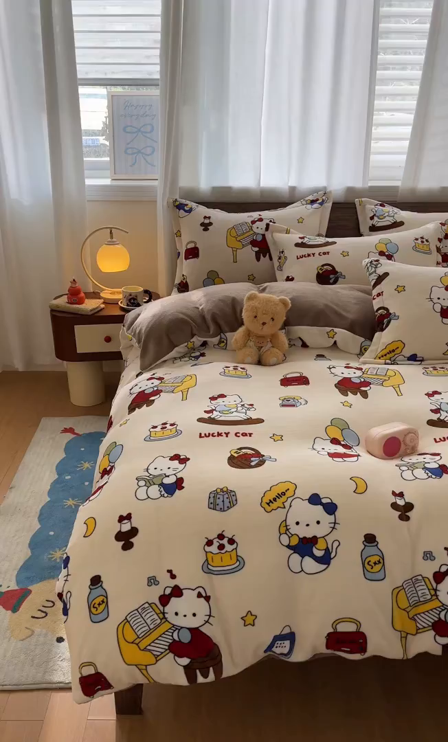 91家纺网 家纺一手货源 找家纺 寻米 2025新款加厚牛奶绒印花床笠-大床牛奶绒床笠一号 莫扎特小喵