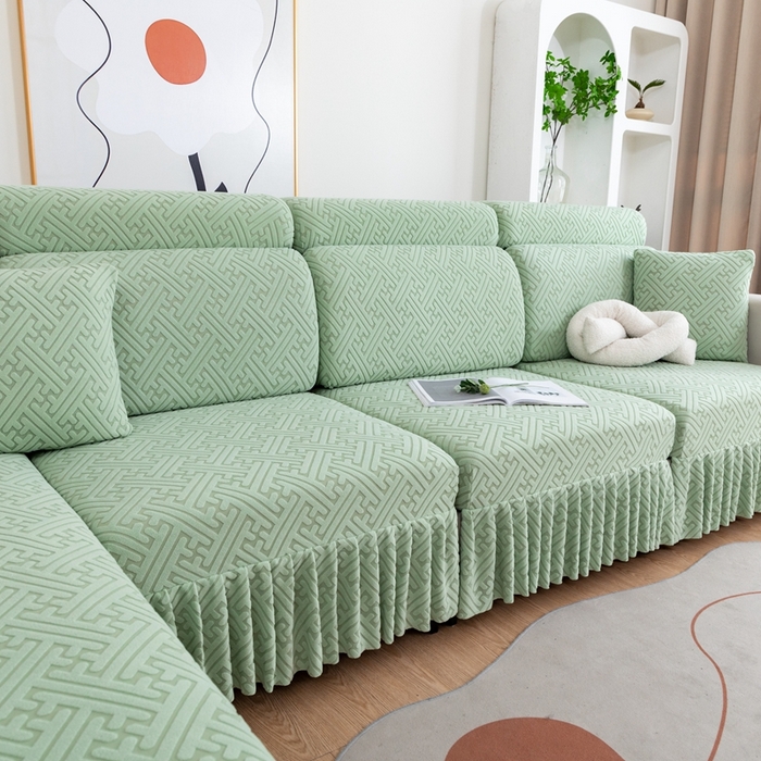 91家纺网 家纺一手货源 找家纺 沐沐家纺 2026新款亲肤舒适雅致裙边沙发笠单品沙发笠单件沙发笠 果绿