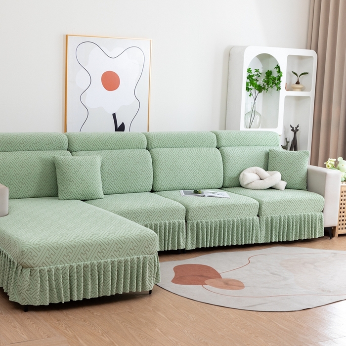 91家纺网 家纺一手货源 找家纺 沐沐家纺 2026新款亲肤舒适雅致裙边沙发笠单品沙发笠单件沙发笠 果绿