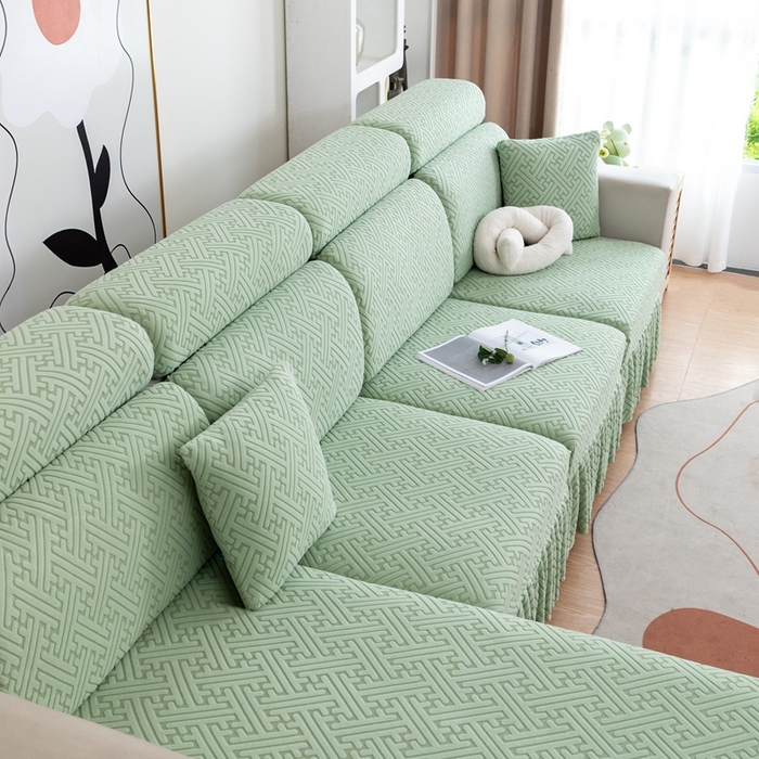 91家纺网 家纺一手货源 找家纺 沐沐家纺 2026新款亲肤舒适雅致裙边沙发笠单品沙发笠单件沙发笠 果绿