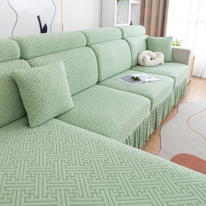 91家纺网 家纺一手货源 找家纺 沐沐家纺 2026新款亲肤舒适雅致裙边沙发笠单品沙发笠单件沙发笠 果绿