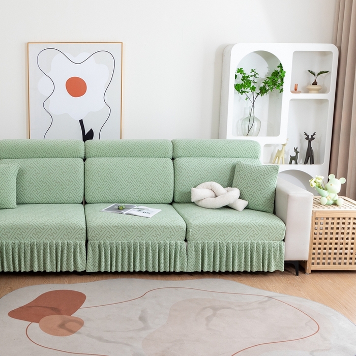 91家纺网 家纺一手货源 找家纺 沐沐家纺 2026新款亲肤舒适雅致裙边沙发笠单品沙发笠单件沙发笠 果绿