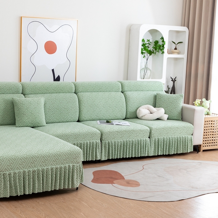 91家纺网 家纺一手货源 找家纺 沐沐家纺 2026新款亲肤舒适雅致裙边沙发笠单品沙发笠单件沙发笠 果绿