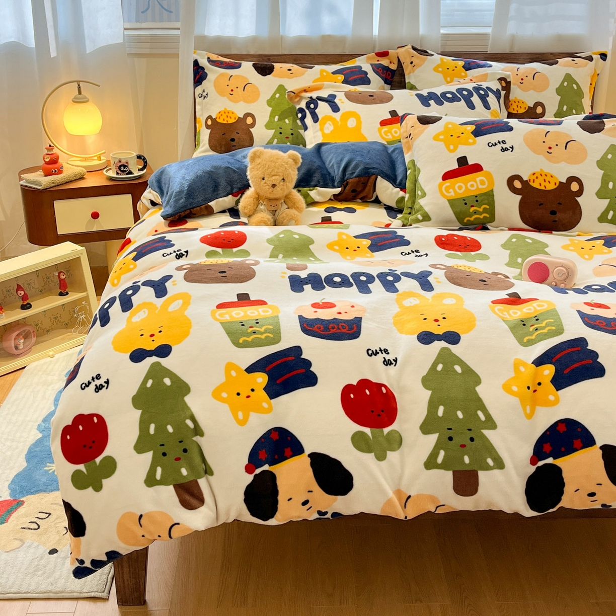 91家纺网 家纺一手货源 找家纺 寻米 2025新款加厚牛奶绒印花床笠-大床牛奶绒床笠一号 奇奇莫拉-蓝色