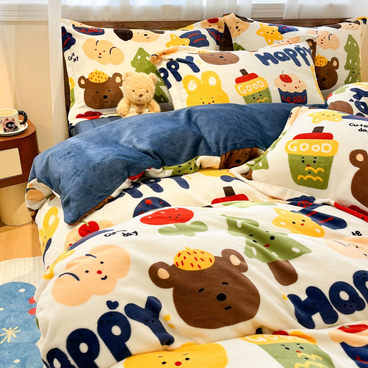 91家纺网 家纺一手货源 找家纺 寻米 2025新款加厚牛奶绒印花床笠-大床牛奶绒床笠一号 奇奇莫拉-蓝色