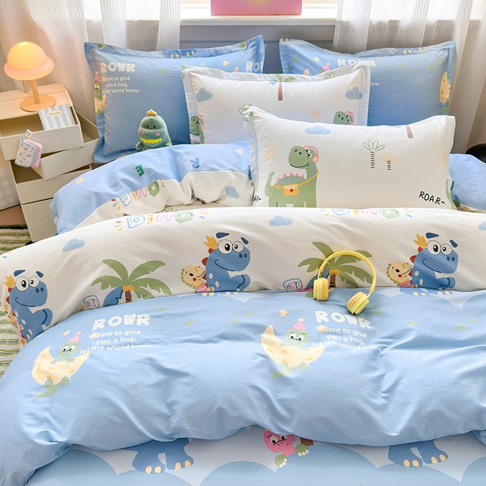 91家纺网 家纺一手货源 找家纺 拾物记 2025新款A类12868全棉纯棉四件套-提供买家秀和质检报告 度假恐龙