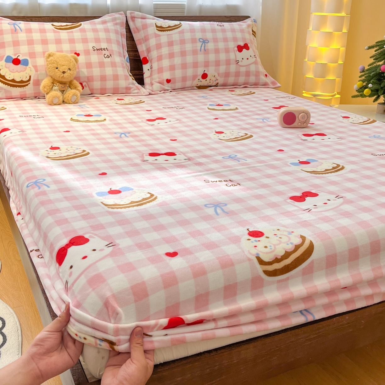 寻米 2025新款加厚牛奶绒印花床笠-大床牛奶绒床笠一号 小喵浮云卷