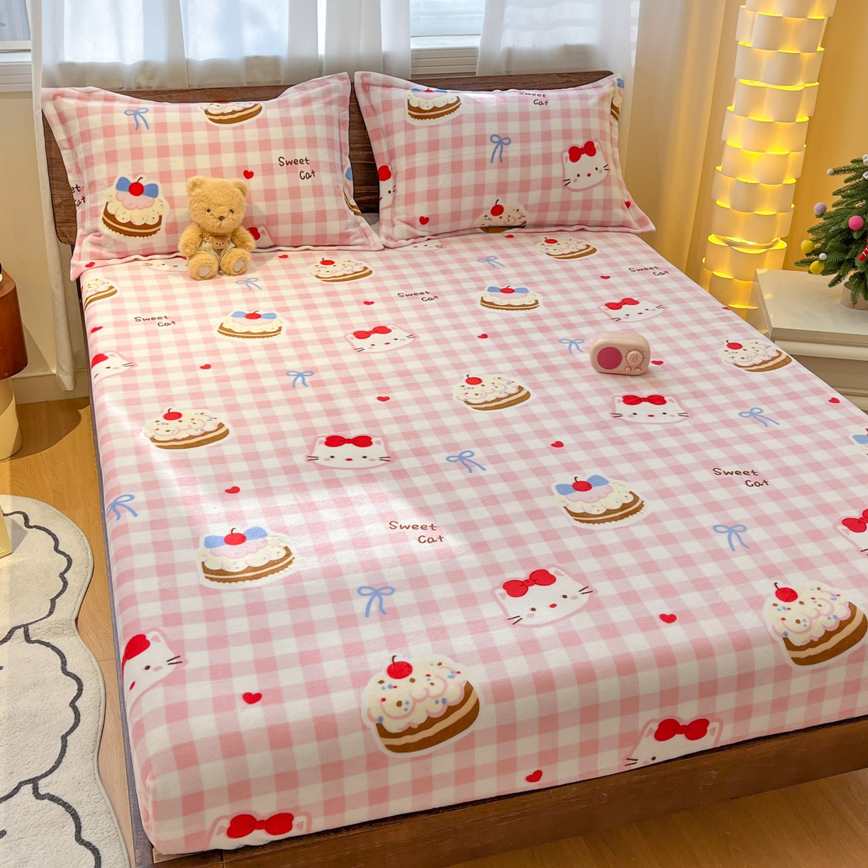 91家纺网 家纺一手货源 找家纺 寻米 2025新款加厚牛奶绒印花床笠-大床牛奶绒床笠一号 小喵浮云卷