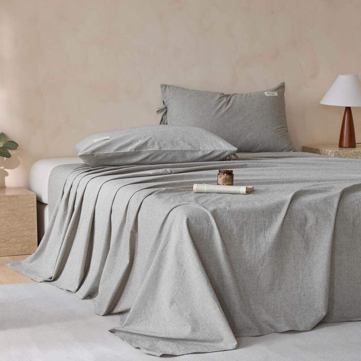 91家纺网 家纺一手货源 找家纺 涵宸家纺 2025新款色织棉麻四件套系列-单床单 棉麻-灰