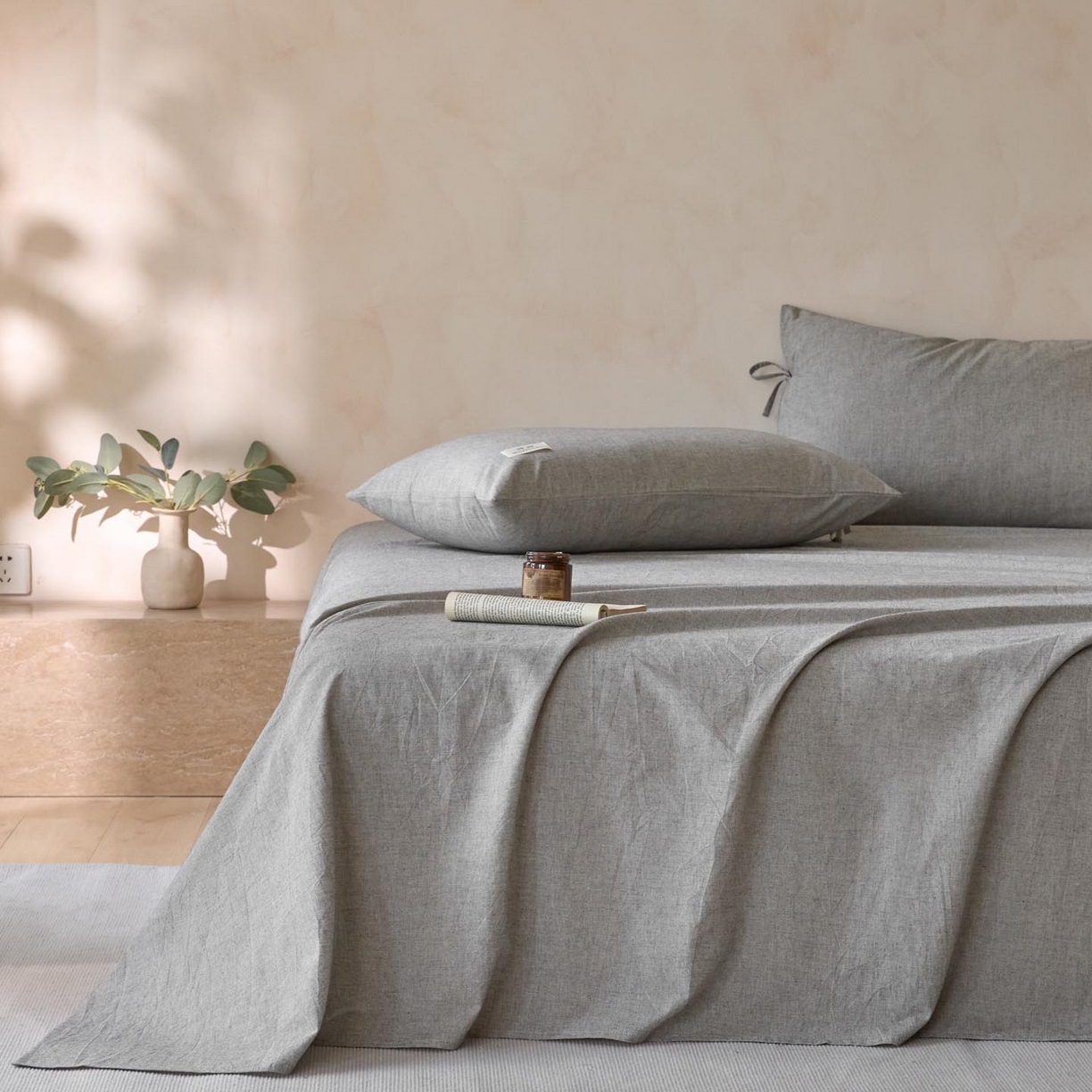 91家纺网 家纺一手货源 找家纺 涵宸家纺 2025新款色织棉麻四件套系列-单床单 棉麻-灰